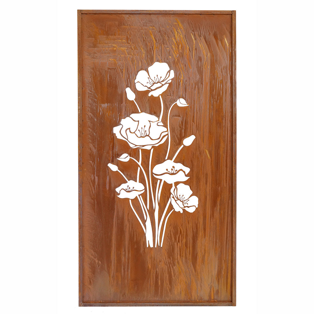 Sichtschutzwand "Mohnblumen" im Edelrost Design