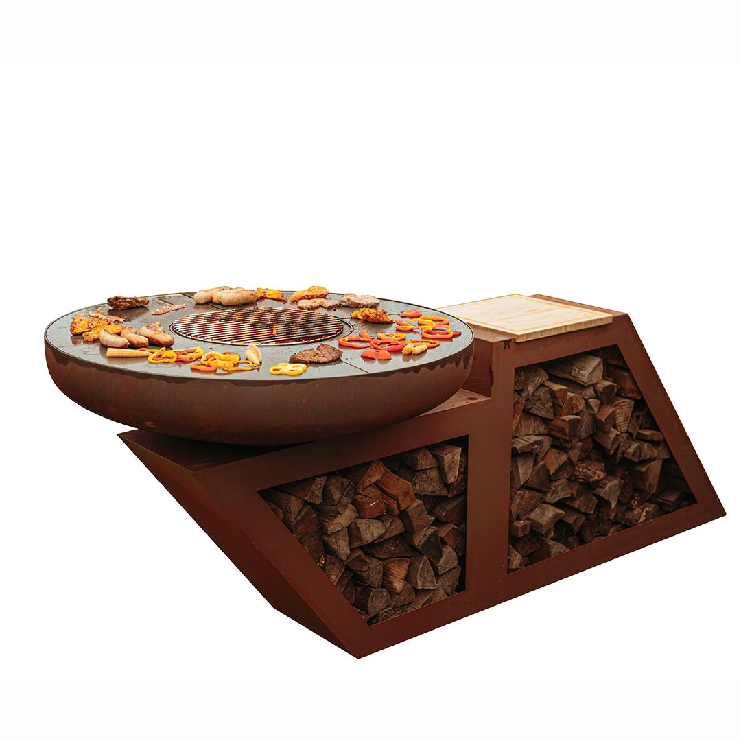 Holzkohlegrill "Style 1" mit Holzlege im Edelrost Design