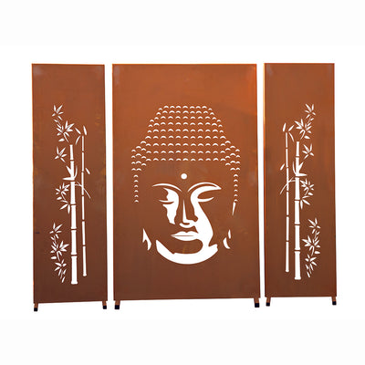 Sichtschutzwand "Buddha" 3-teilig im Edelrost Design