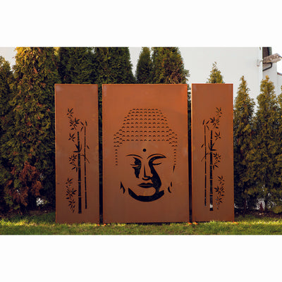 Sichtschutzwand "Buddha" 3-teilig im Edelrost Design