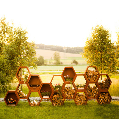 Holzlege "6-eckig" 3er Set aus Metall im Bienenwaben Design