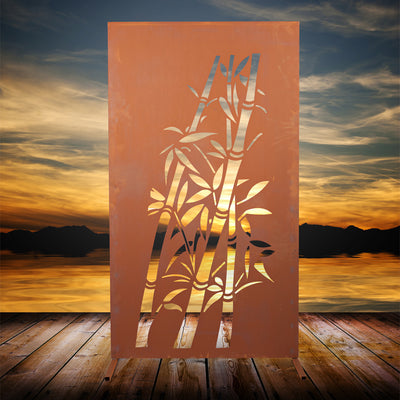 Sichtschutzwand "Bambus" Trennwand aus Metall im Rost Design