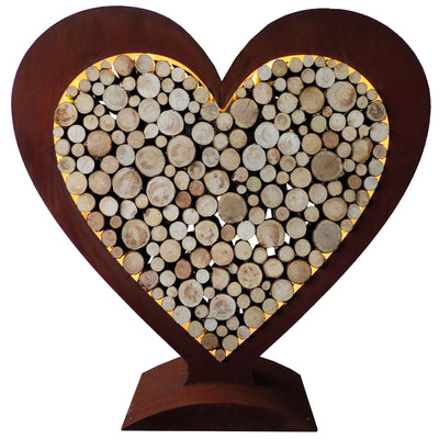 Big Heart Holzregal im Edelrost Design inkl. LED Beleuchtung